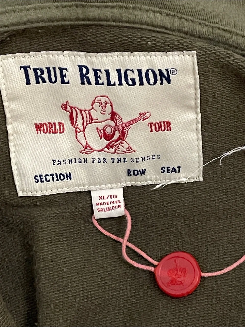 True Religion Mens World Tour Buddha Zip Up Hoodie Sweatshirt Olive Green XL